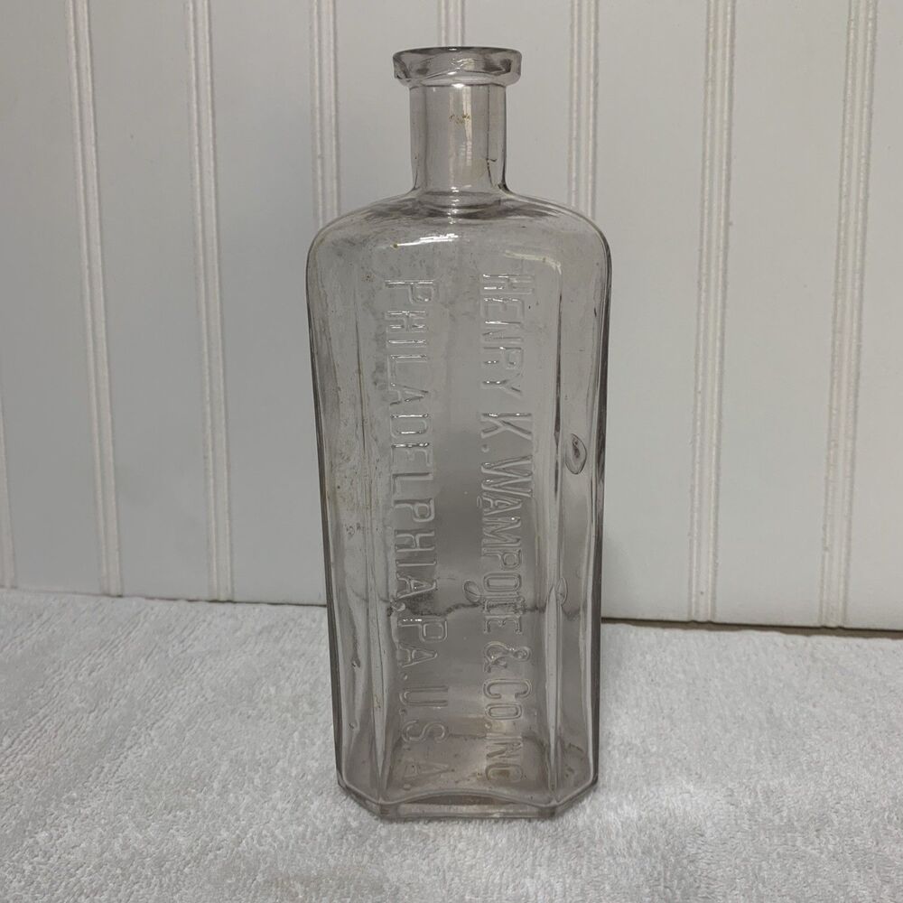 Antique Henry K Wampole Philadelphia 8 in Clear Medicine Bottle - Late 1800's